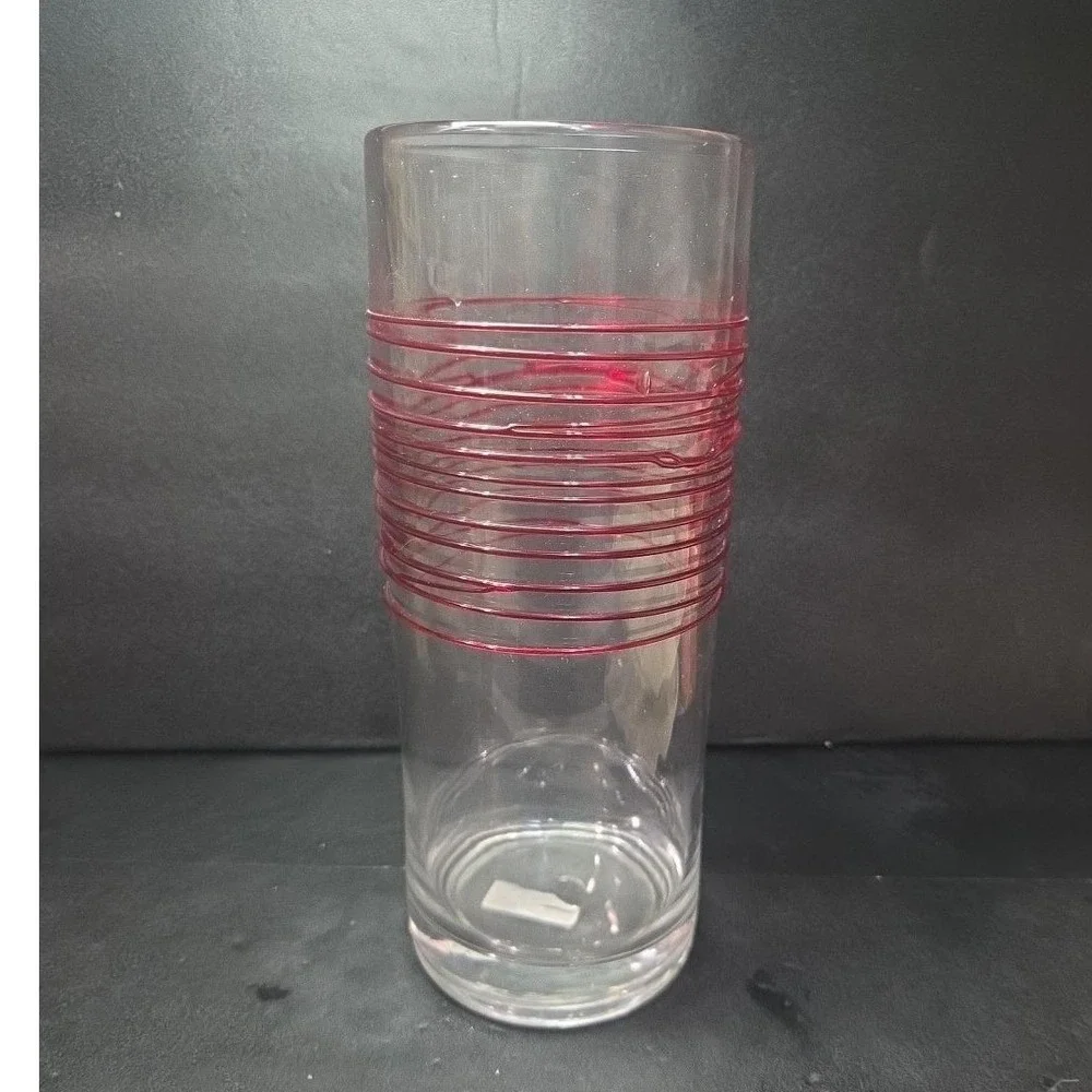Pier 1 Imports Red‎ Swirline Glass Vase, Vintage Handcrafted Flower Display